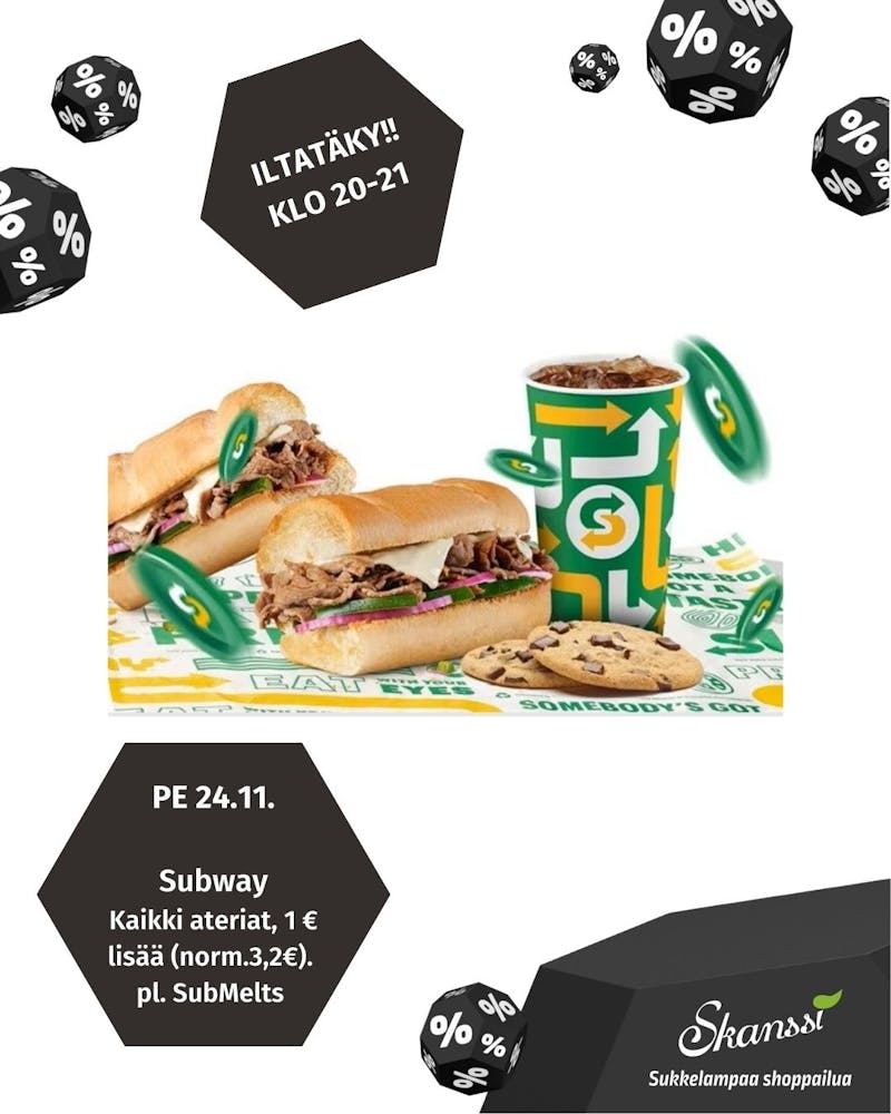 Subway Iltakampanjassa kaikki ateriat > vain 1€ lisää!