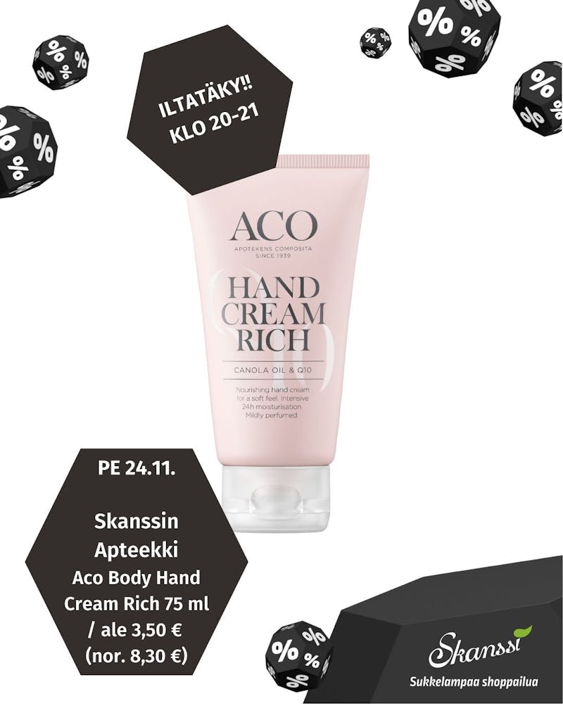 Skanssin Apeettki Iltatäky! Aco Body Hand Cream Rich 75 ml / ale 3,50 € (nor. 8,30 €)