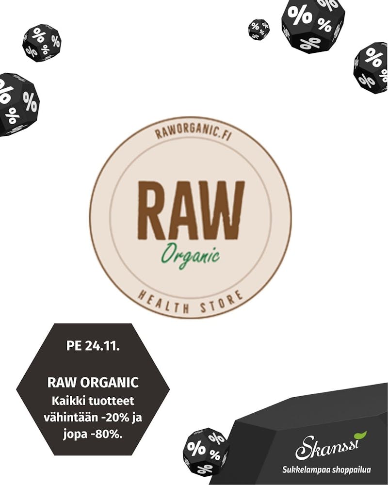 Raw Organic Kaikki tuotteet vähintään -20% ja jopa -80%