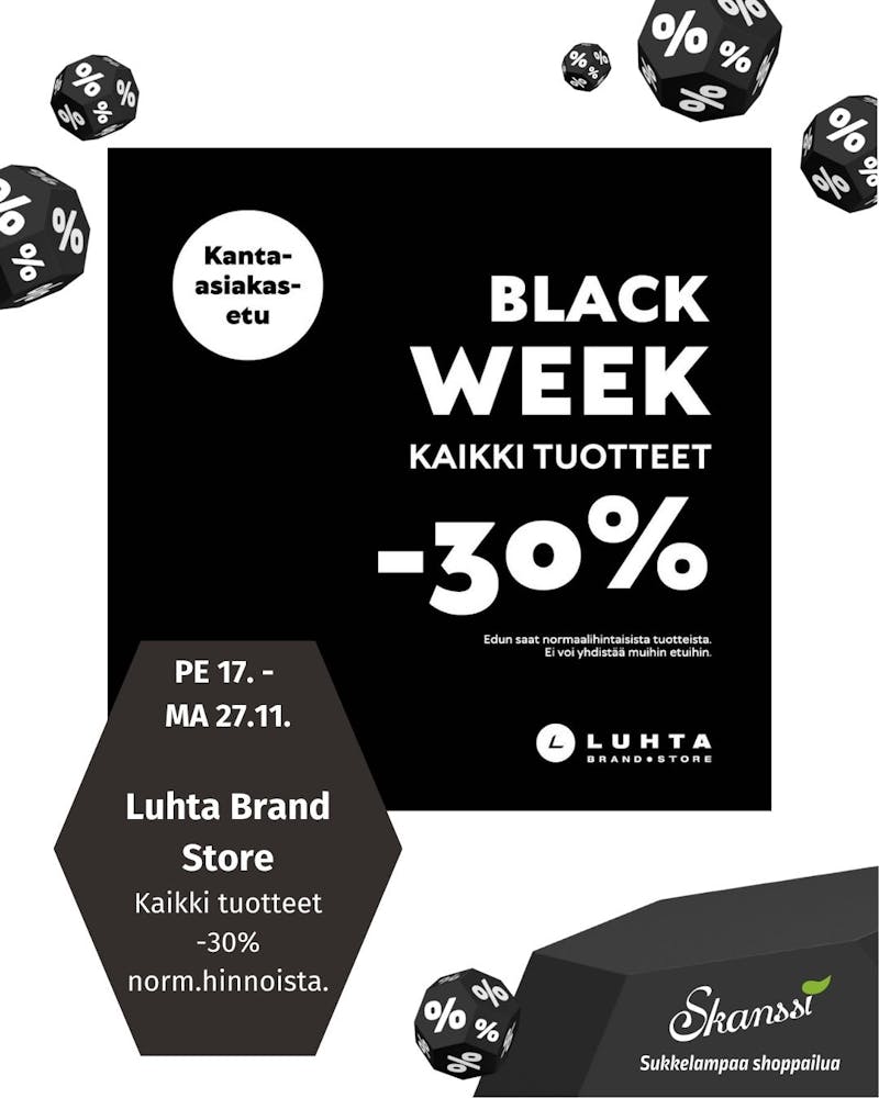 Luhta Brand Store Valitse vapaasti, nyt kaikki –30 %! Vaatteet, kengät ja asusteet arkeen ja vapaa-aikaan.