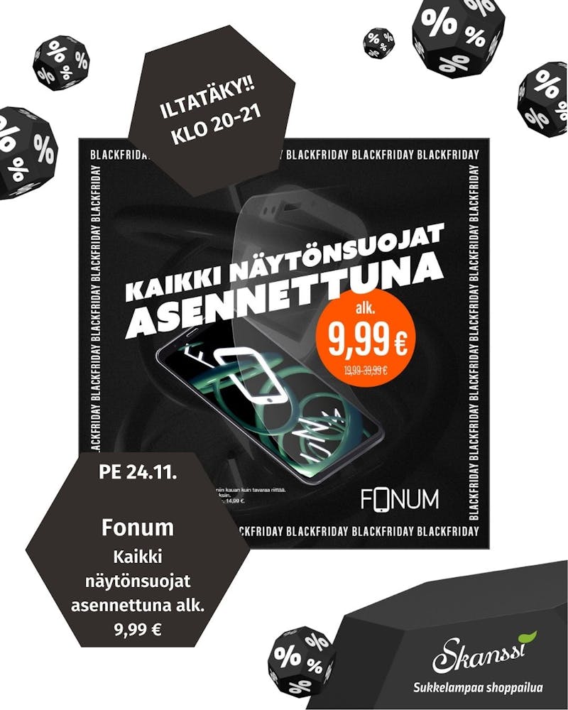 Fonum Iltatäky! Kaikki näytönsuojat asennettuna alk. 9,99 € (norm. 19,99–39,99 €)