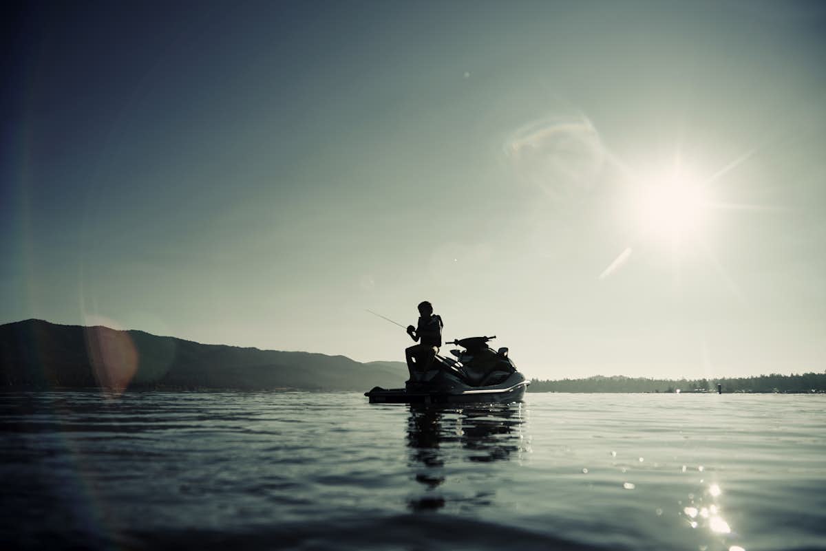 Jetski fishing in the Hauraki Gulf of New Zealand