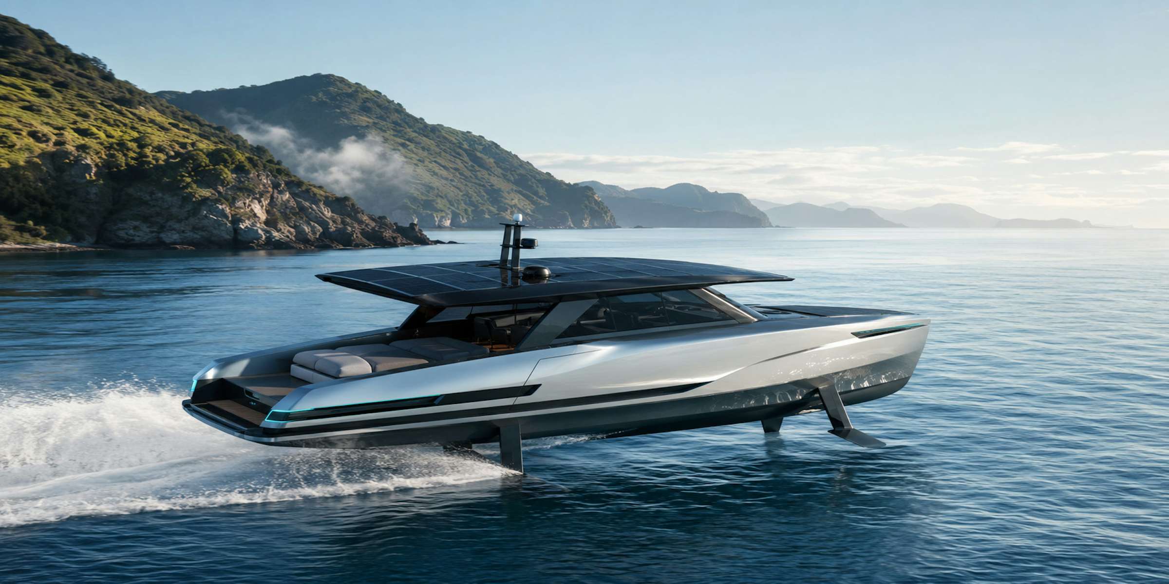 futuristic hydrofoil boat