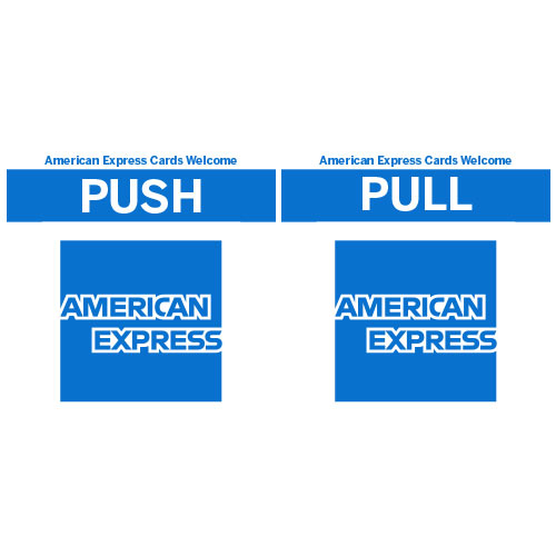 AMEX Push/Pull Door Sticker: Welcome both your regular customers and newcomers by placing this two-sided sticker on your door at eye-level. Specification: 8.4x10 cm