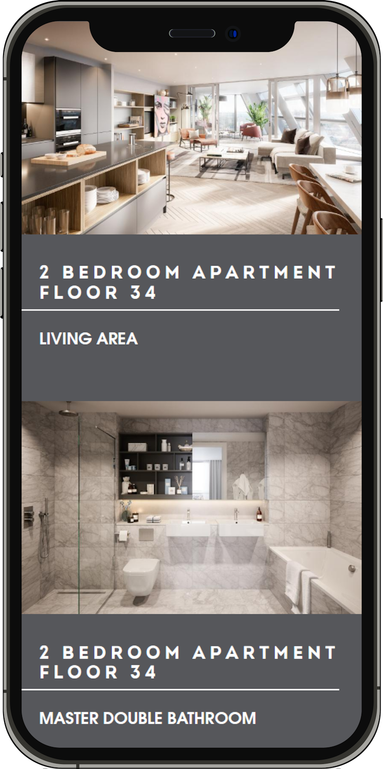 A mobile screenshot of an apartments section on the Two Fifty One  website.