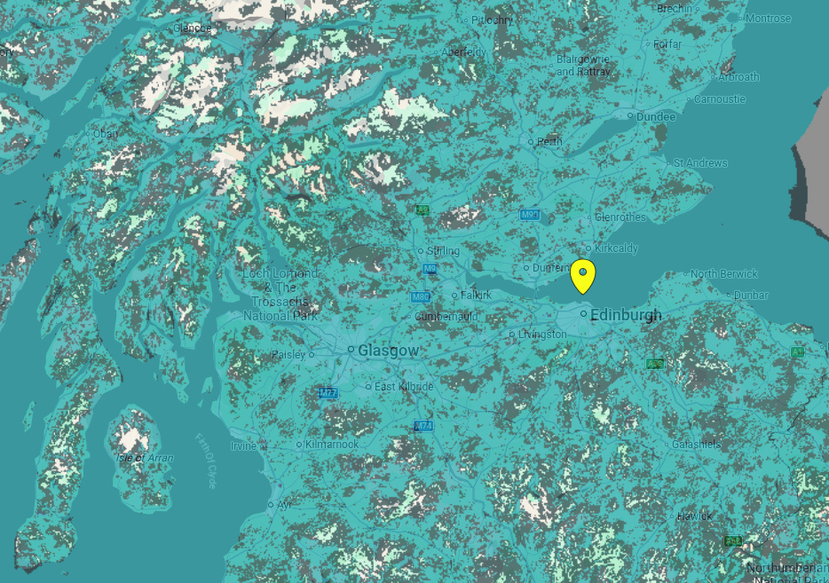 EE coverage map for central Scotland