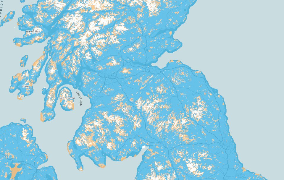 O2 coverage map in central Scotland