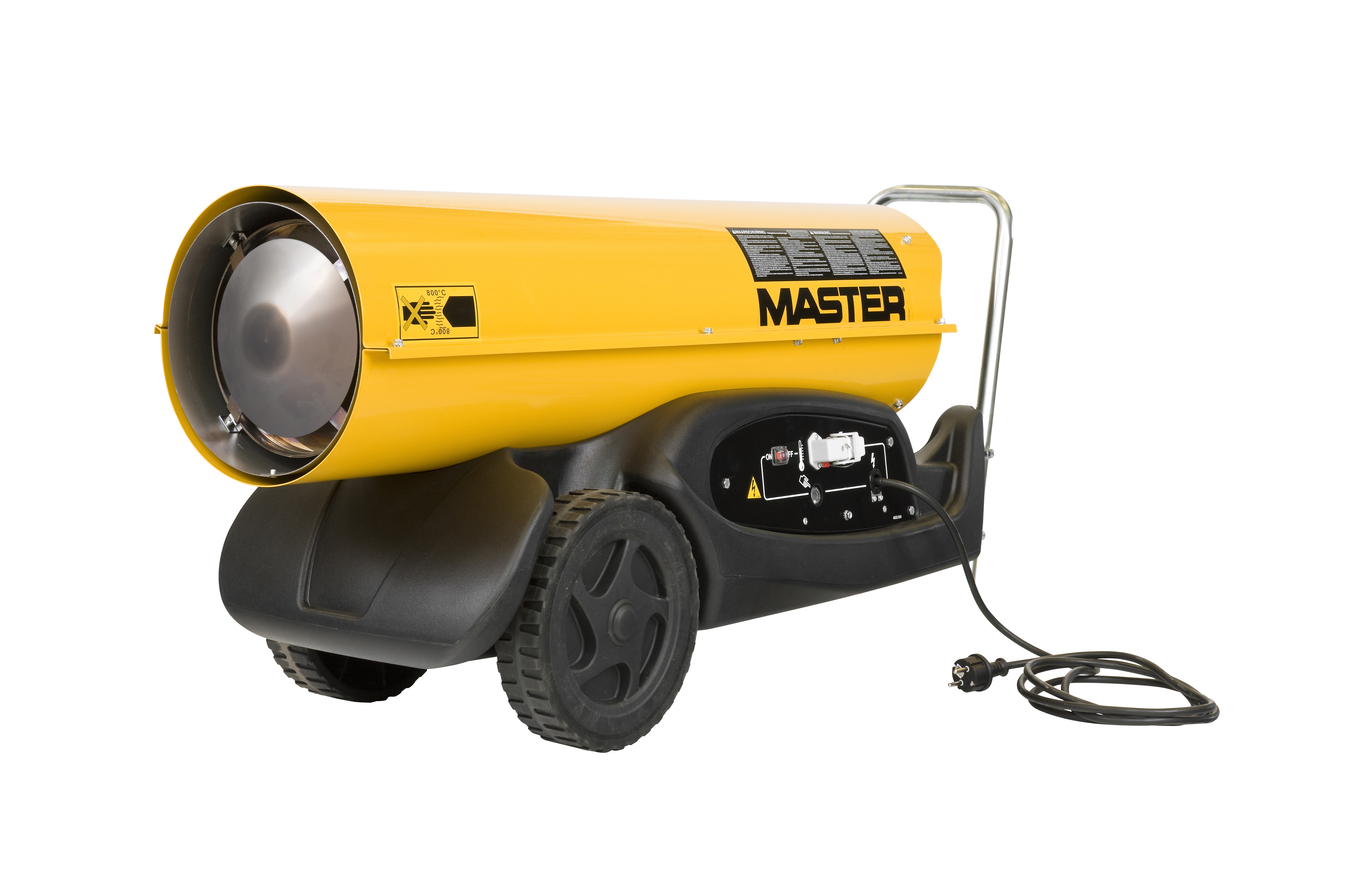 Master B 180 è un generatore d'aria calda a Gasolio ad alta pressione per ambienti medio/grandi, facile da trasportare grazie al carrello con ruote integrato e di semplice manutenzione