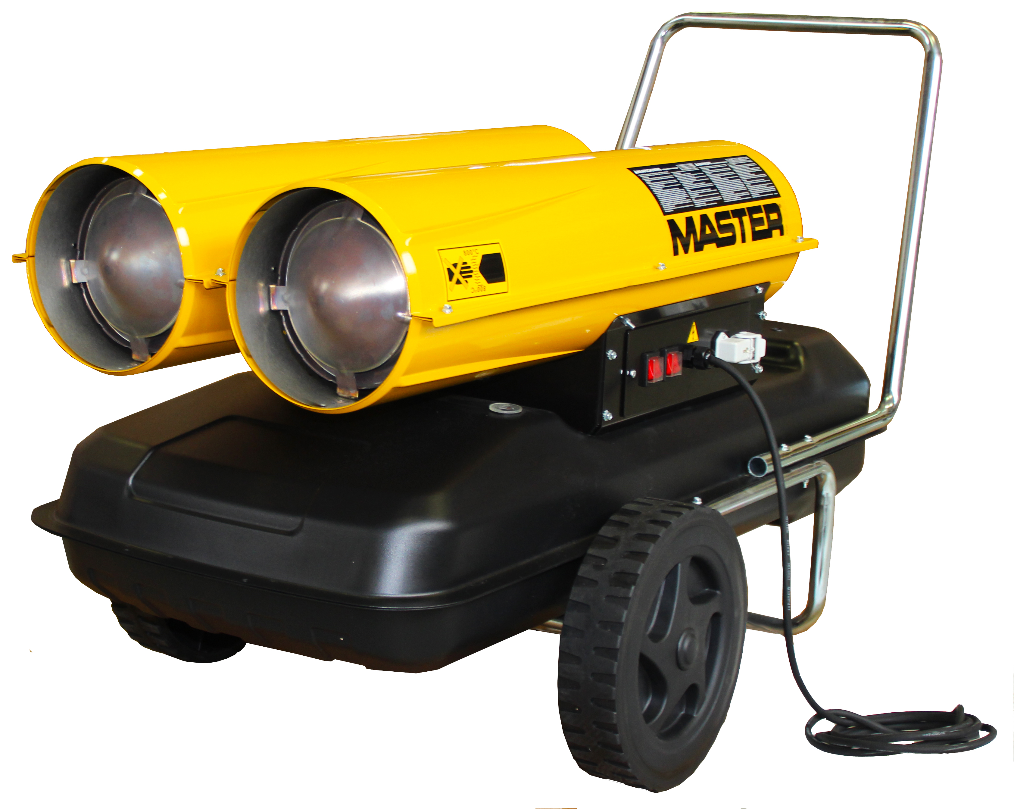 Master B 300 è un generatore d'aria calda a Gasolio ad alta pressione per ambienti medio/grandi, facile da trasportare grazie al carrello con ruote integrato e di semplice manutenzione