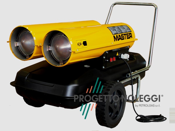 Master B 300 è un generatore d'aria calda a Gasolio ad alta pressione per ambienti medio/grandi, facile da trasportare grazie al carrello con ruote integrato e di semplice manutenzione