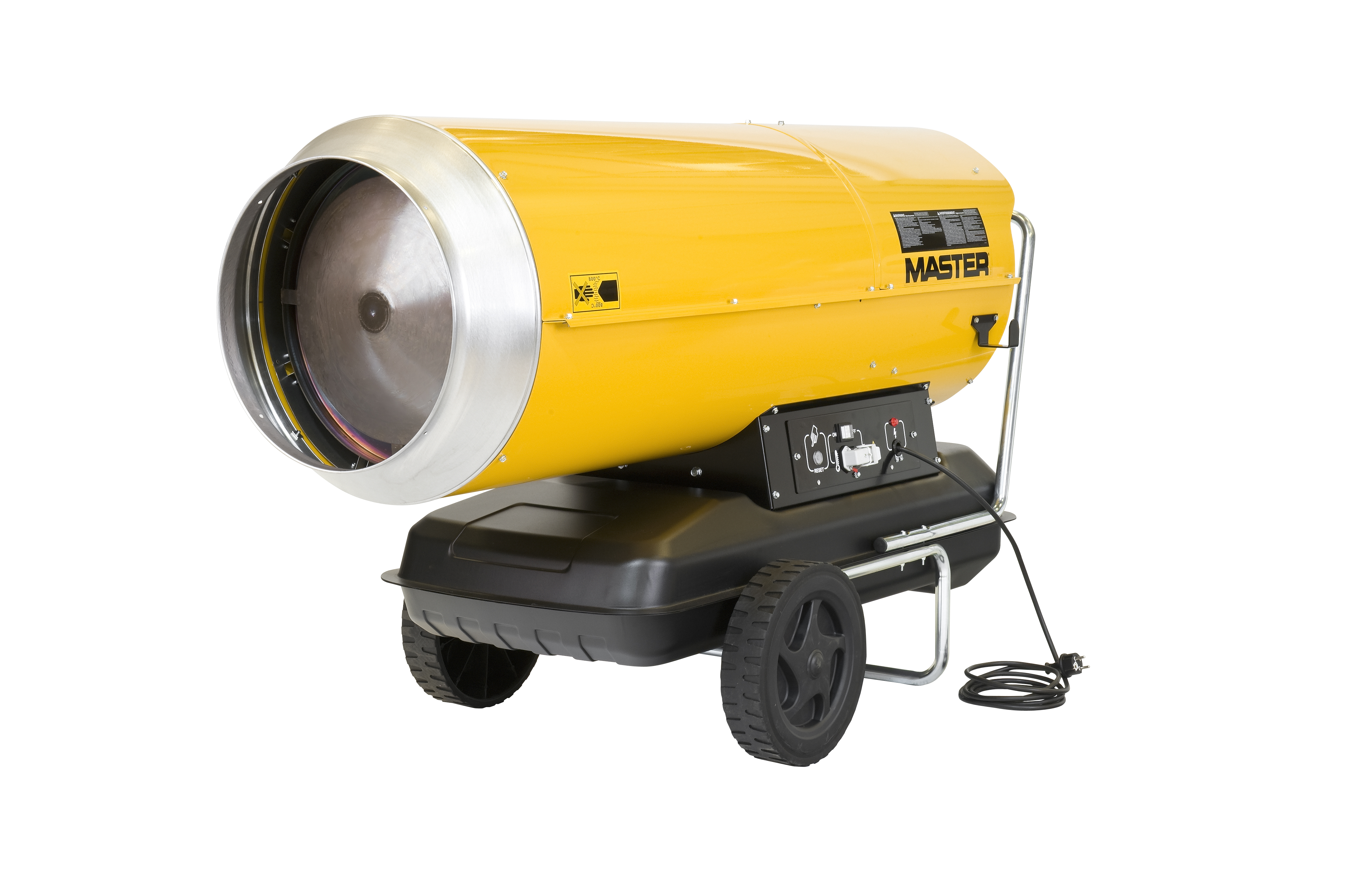 Master B 230 è un generatore d'aria calda a Gasolio ad alta pressione per ambienti medio/grandi, facile da trasportare grazie al carrello con ruote integrato e di semplice manutenzione