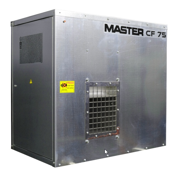 Master CF 75 SPARK è un generatore d'aria calda a Gpl di facile installazione che può essere posizionato a pavimento o appeso, ideale per grandi superfici.