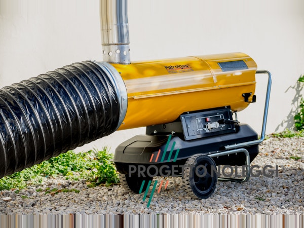 Master BV 110 - Generatore d'aria calda Indiretto Il Generatore d'aria calda a Gasolio Master BV 110 con canna fumaria per scarico dei fumi in verticale è perfetto per creare cicli chiusi di riscaldamento nella vostra struttura.