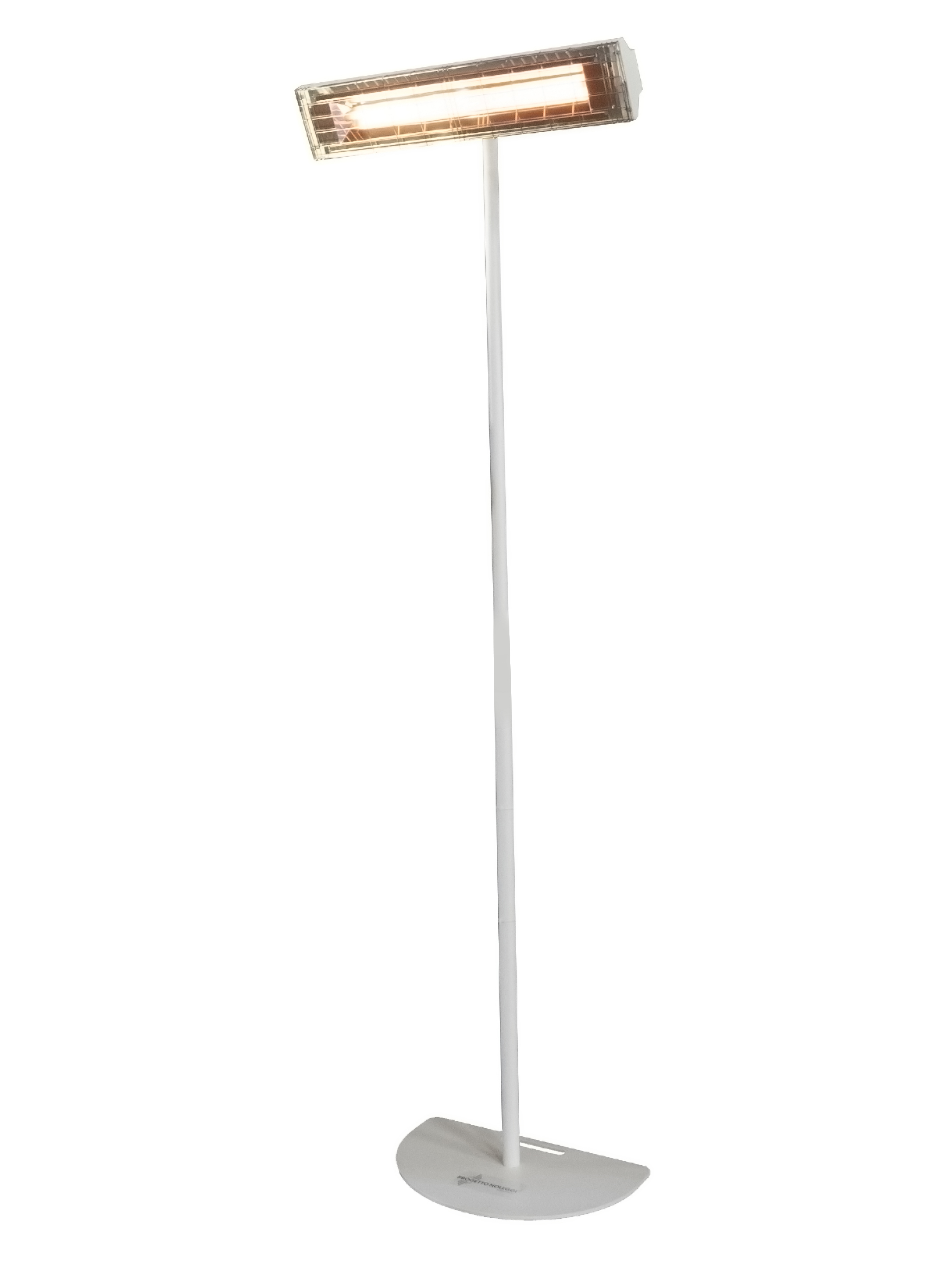 Progetto Noleggi aiuta nell'installazione di riscaldatori a infrarossi con le sue piantane a base piatta non regolabili di colore bianco.