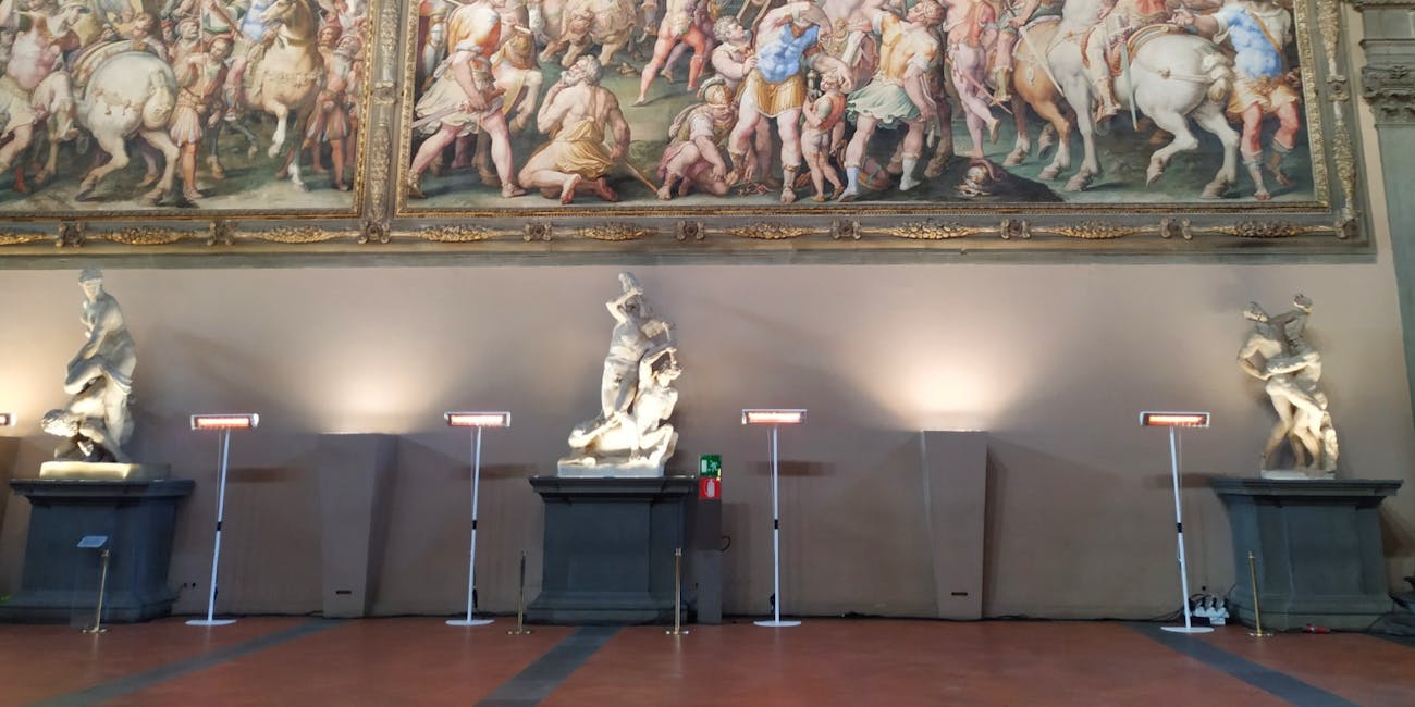 OMV 2250 - Riscaldamento a infrarossi Progetto noleggi offre e installa OMV 2250, lampade a riscaldamento a infrarossi usate in musei e sale dalle generose cubature
