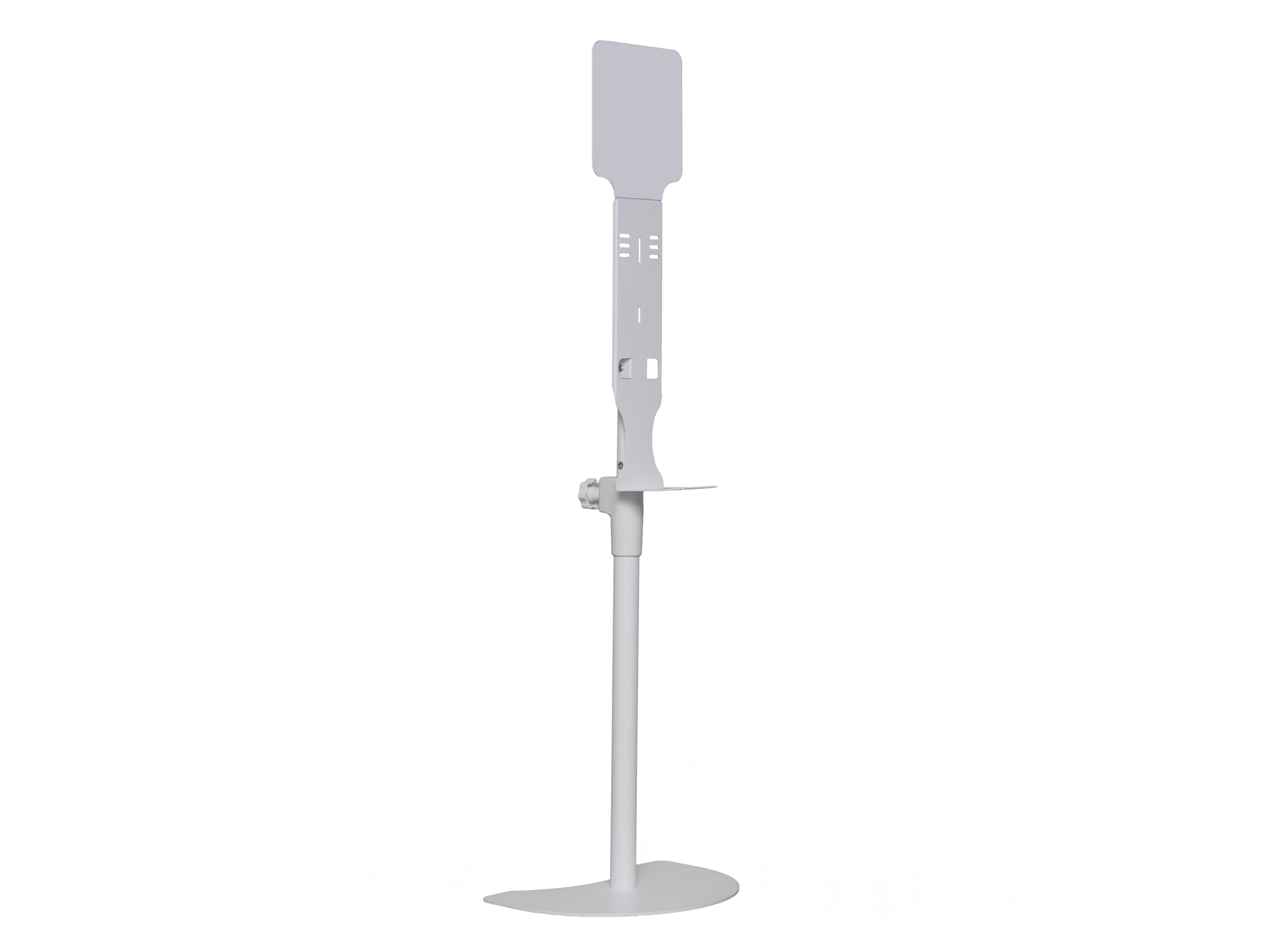 La piantana telescopica per l'igienizzazione delle mani ha un pannello di fissaggio universale per consentire l'impiego di dispenser di qualsiasi marca e modello. Prodotta su nostre specifiche in Italia.