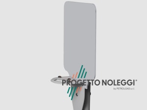 Supporto per gel dispenser manuale con diametro regolabile Questo modello di piantana per l'igienizzazione delle mani ha il supporto per il dispenser manuale a cui si può fissare qualsiasi marca e modello. Prodotta su nostre specifiche in Italia.