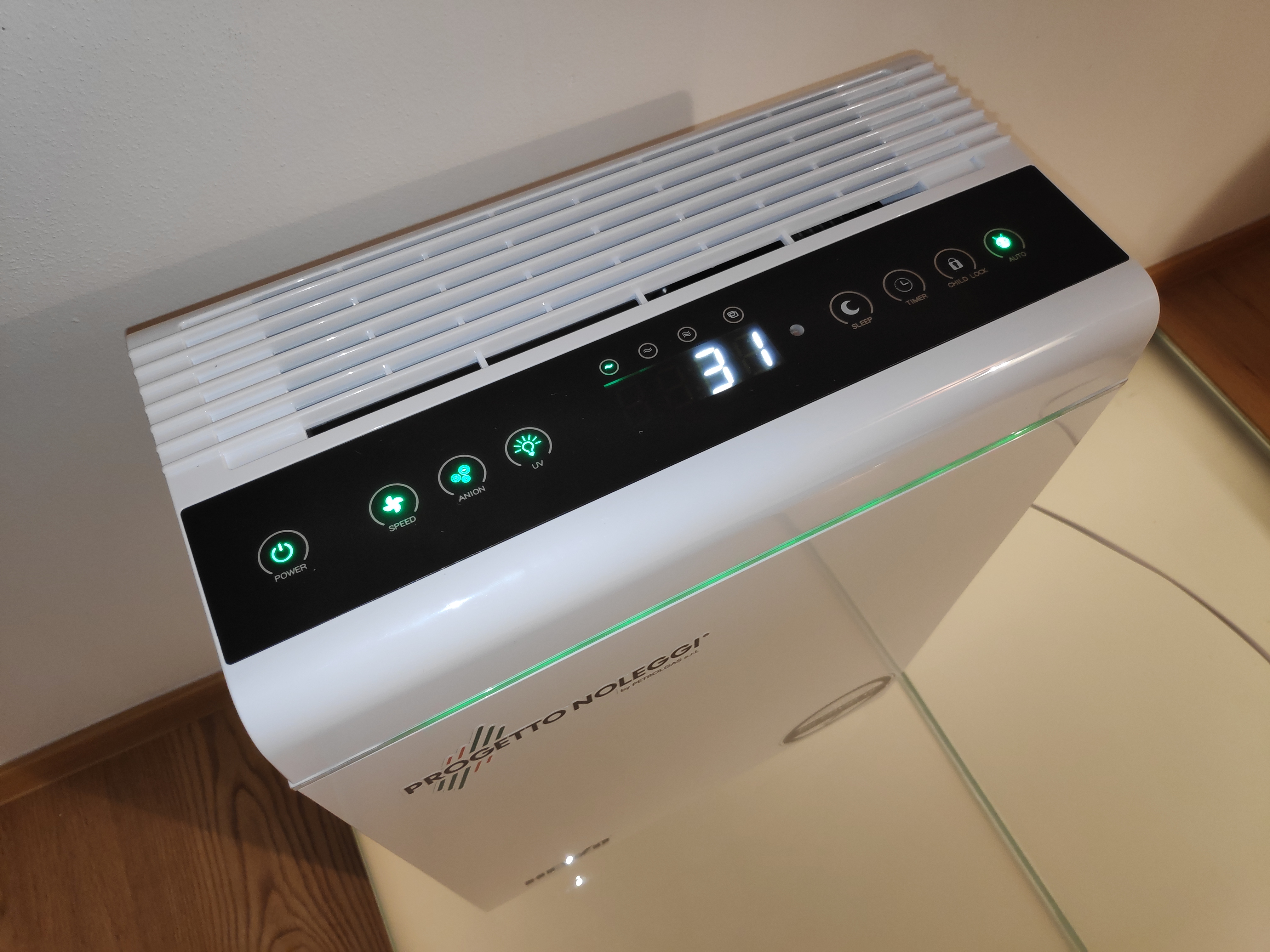 Indicatore qualità aria pulita in verde - HEYLO HL 400 PLUS - Progetto Noleggi