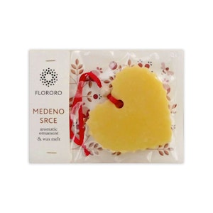 Flororo dišeči vosek z etericnimi olji medeno srce v embalazi z cvetličnim vzorcem