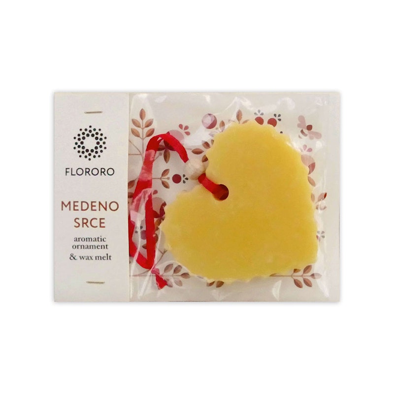Flororo dišeči vosek z etericnimi olji medeno srce v embalazi z cvetličnim vzorcem