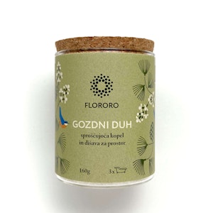 Flororo Gozdni duh kopalna sol z naravnimi eteričnimi olji za aromaterapijo in spa doma v steklenem kozarcu z zelenim vzorcem