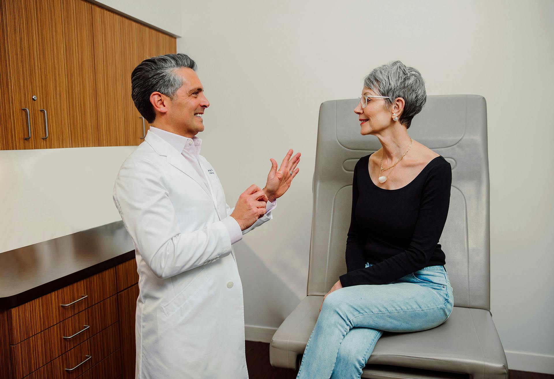 Doctor Meade talking to a woman