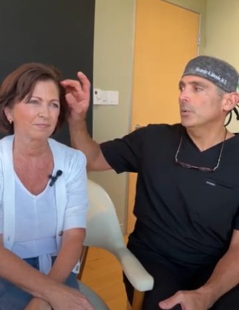 A still from a video of Dr. Meade and patient discussing her Composite Facelift