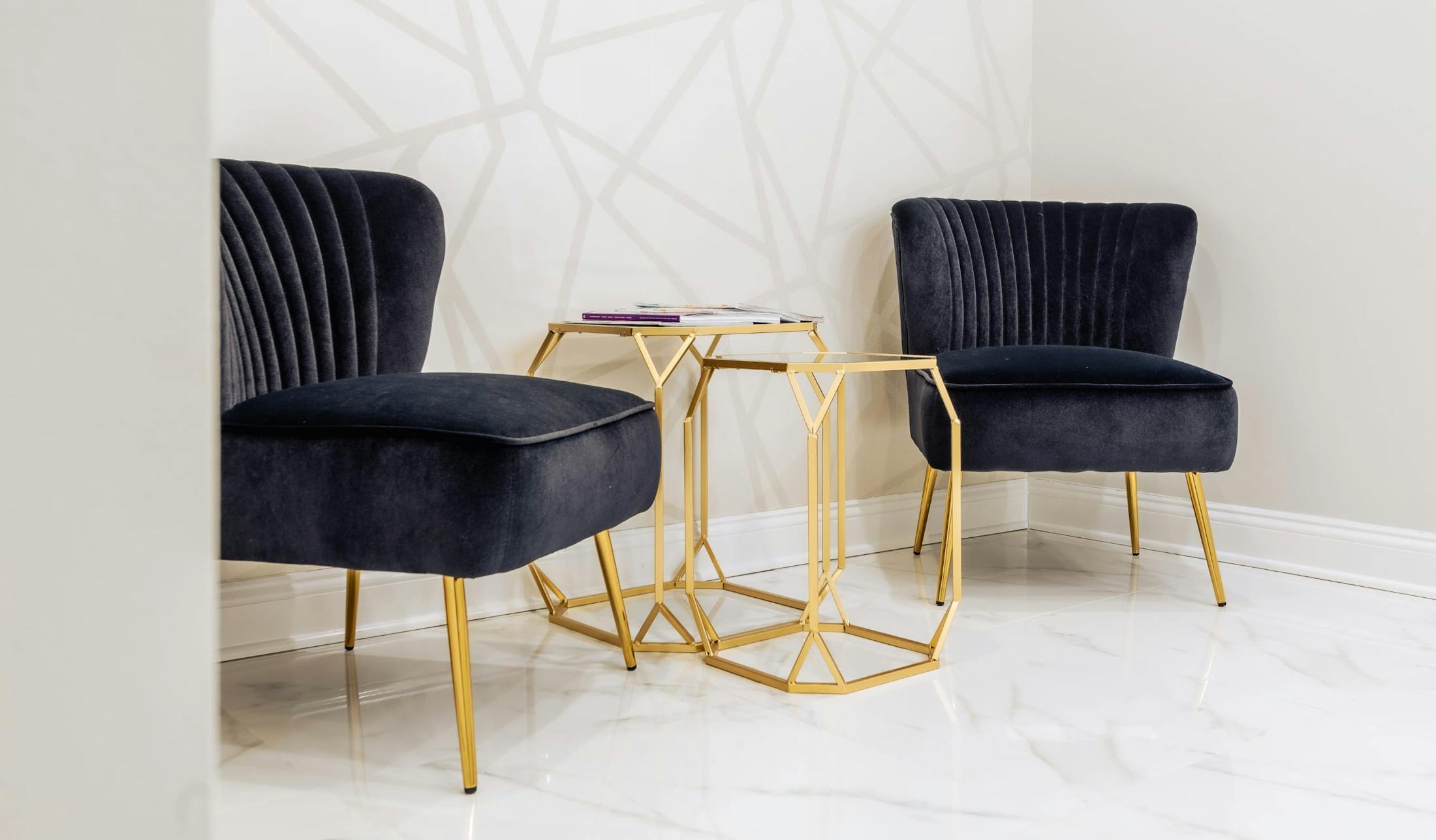 Black and gold chairs in Pelvic Pain Doc lobby