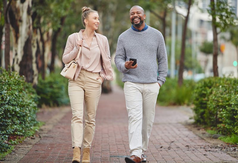 Couple walking together outside