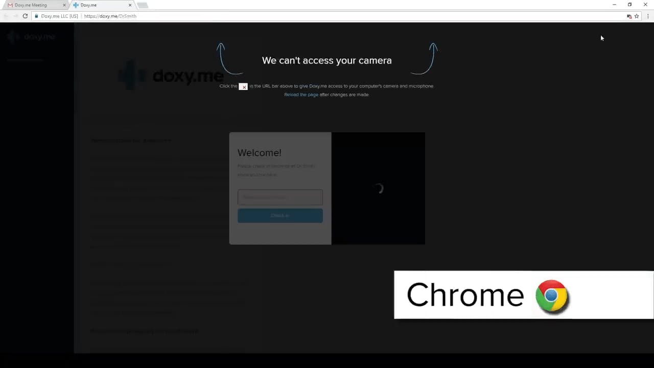 Screenshot of google chrome saying they can't access camera