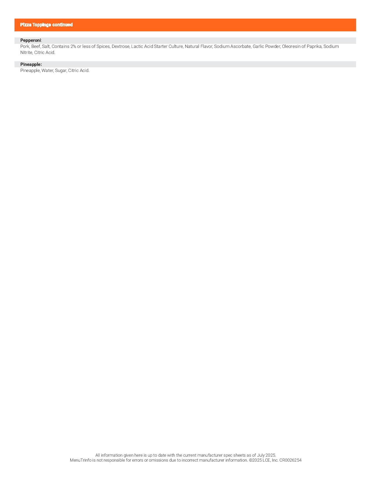 Little Caesars nutrition, allergen and ingredient guide page 8