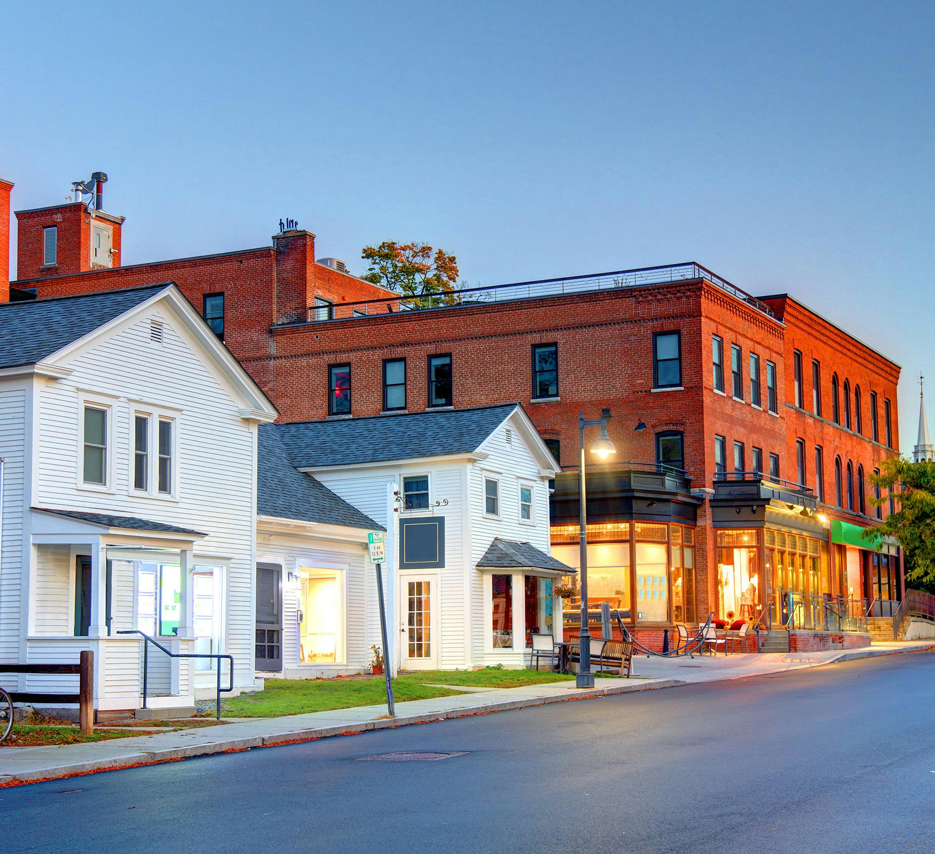 Nice community with houses and a big building
