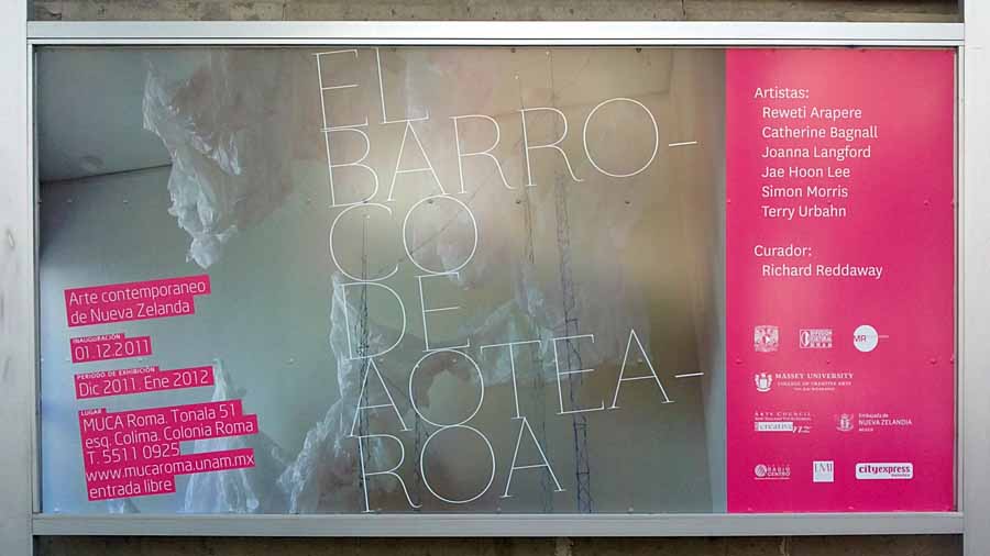 Signage for El Barroco de Aotearoa at MUCA
