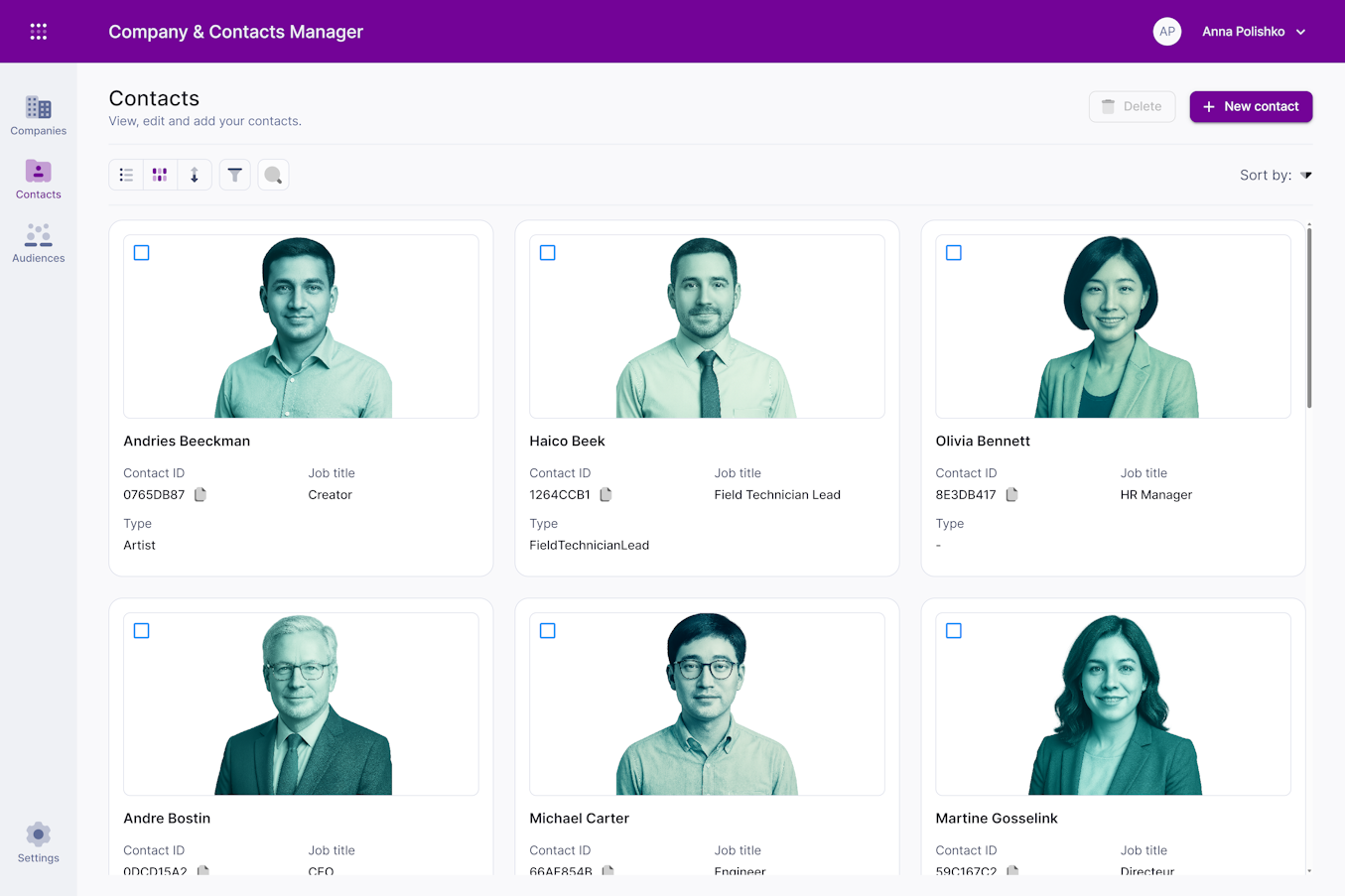 Contact management interface in CCM for asset collaboration