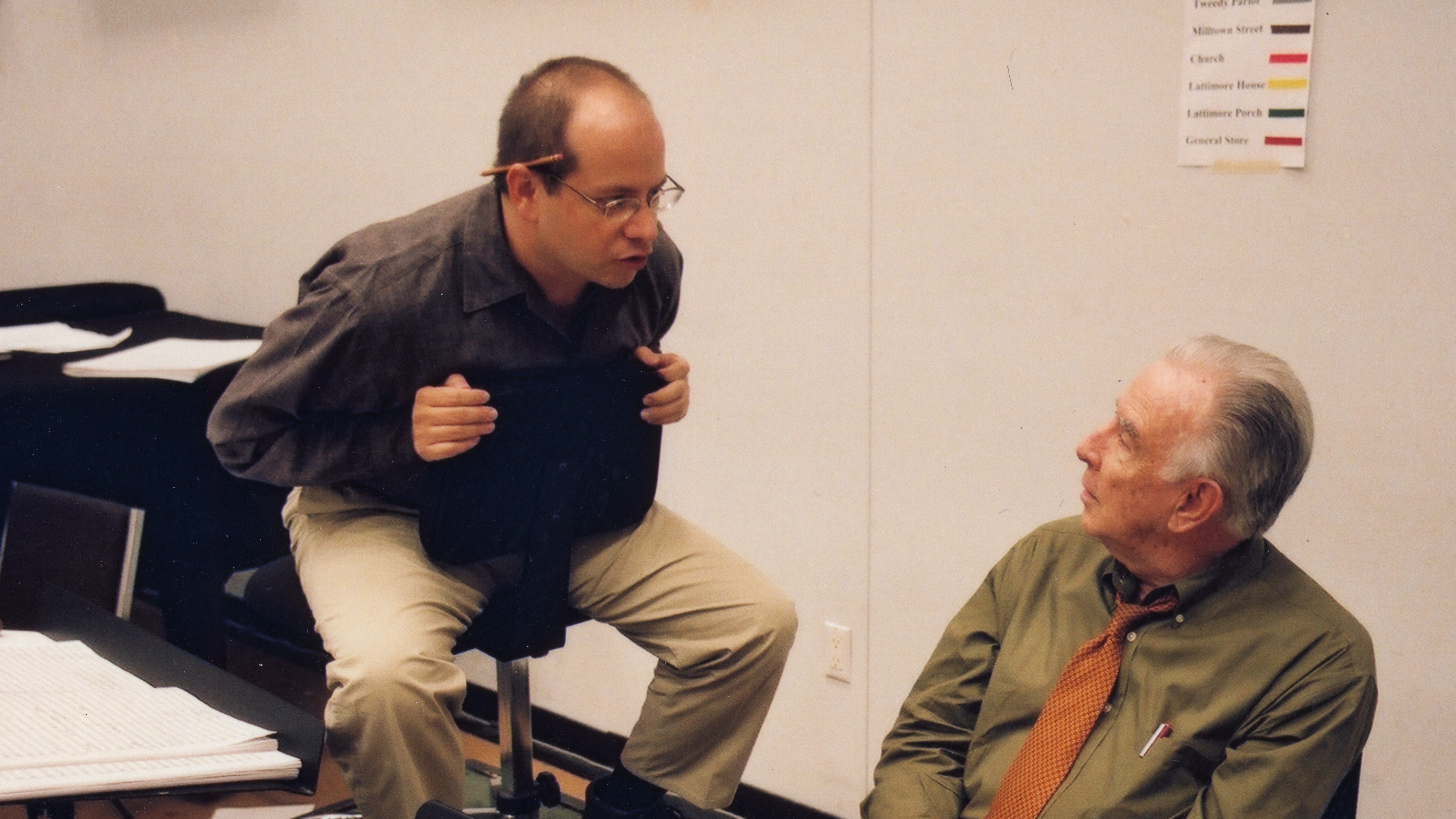 HGO Music Director Emeritus Patrick Summers with Floyd in a 2000 rehearsal for the composer's HGO world premeire, Cold Sassy Tree.
