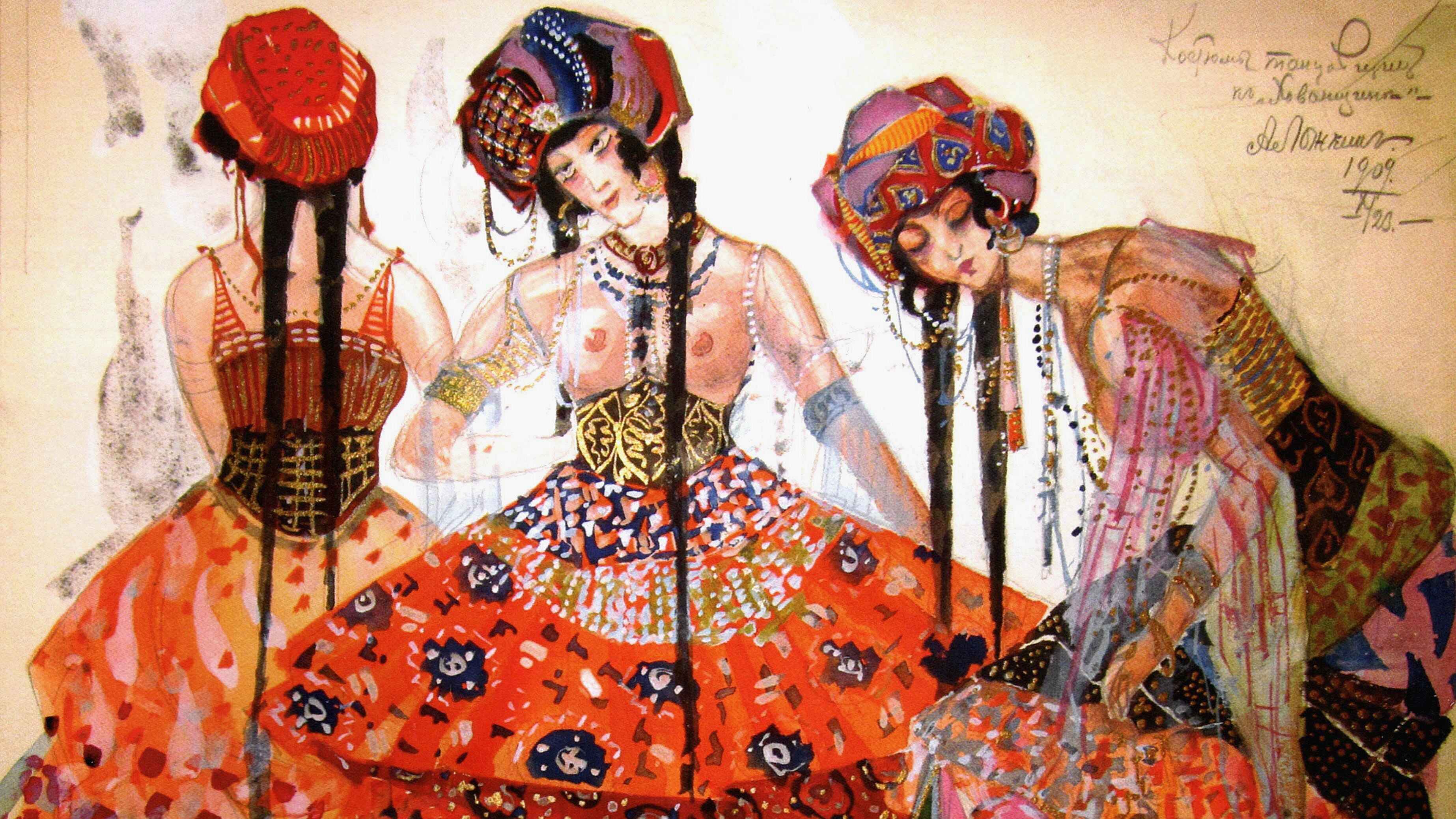 Aleksandr Lozhkin’s costume designs for a 1909 production of Mussorgsky’s Khovanshchina.