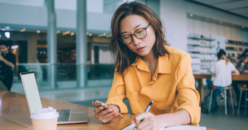 female office manager does staff management in work lunch room