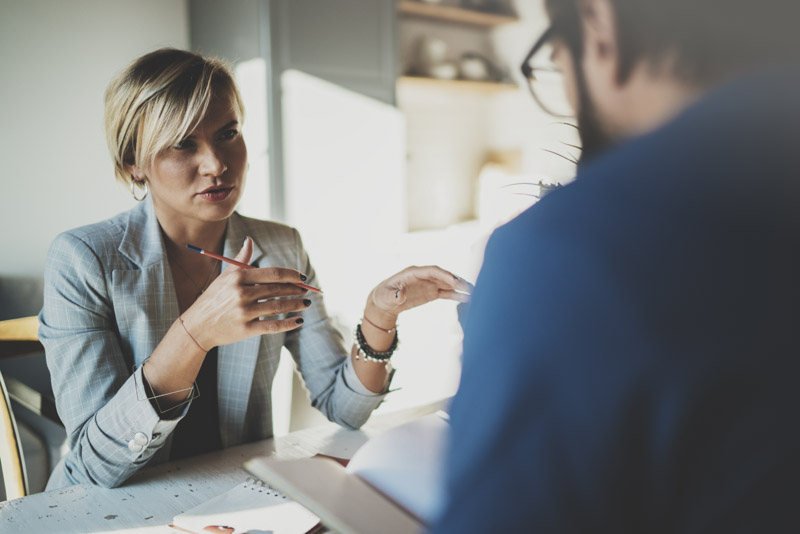 A HR manager having a conversation with a difficult employee