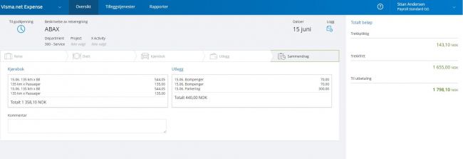Visma.net Expense integrert med din  kjørebok