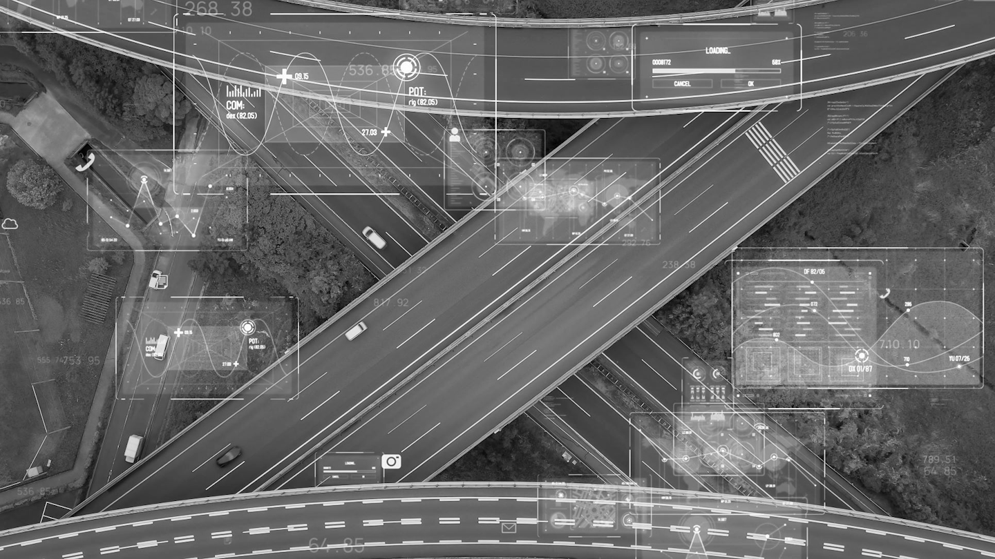Roads overlapping each other with data graphics overlaid