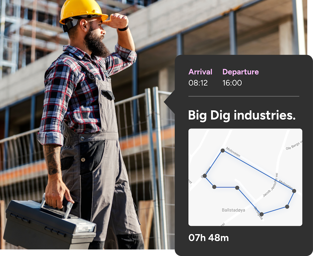 Man looking out at construction site with ABAX Geofence graphic