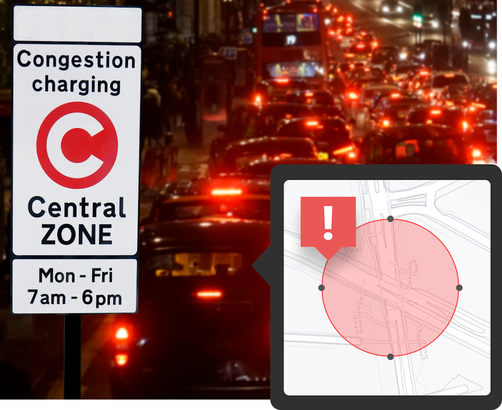Congestion picture with ABAX Geofence graphic overlay