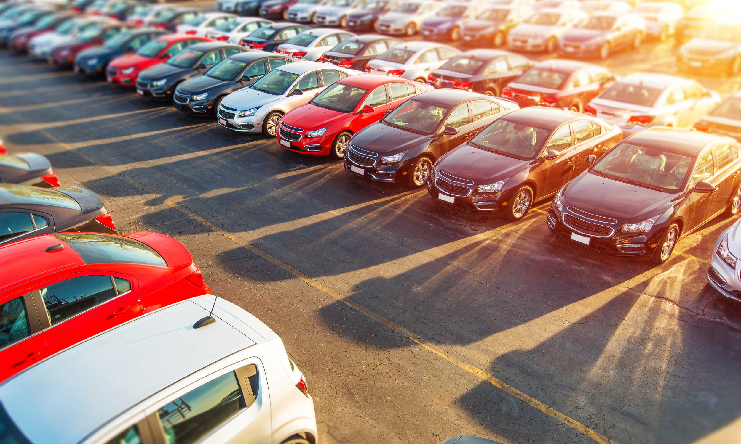 many cars in parking lot sun shining