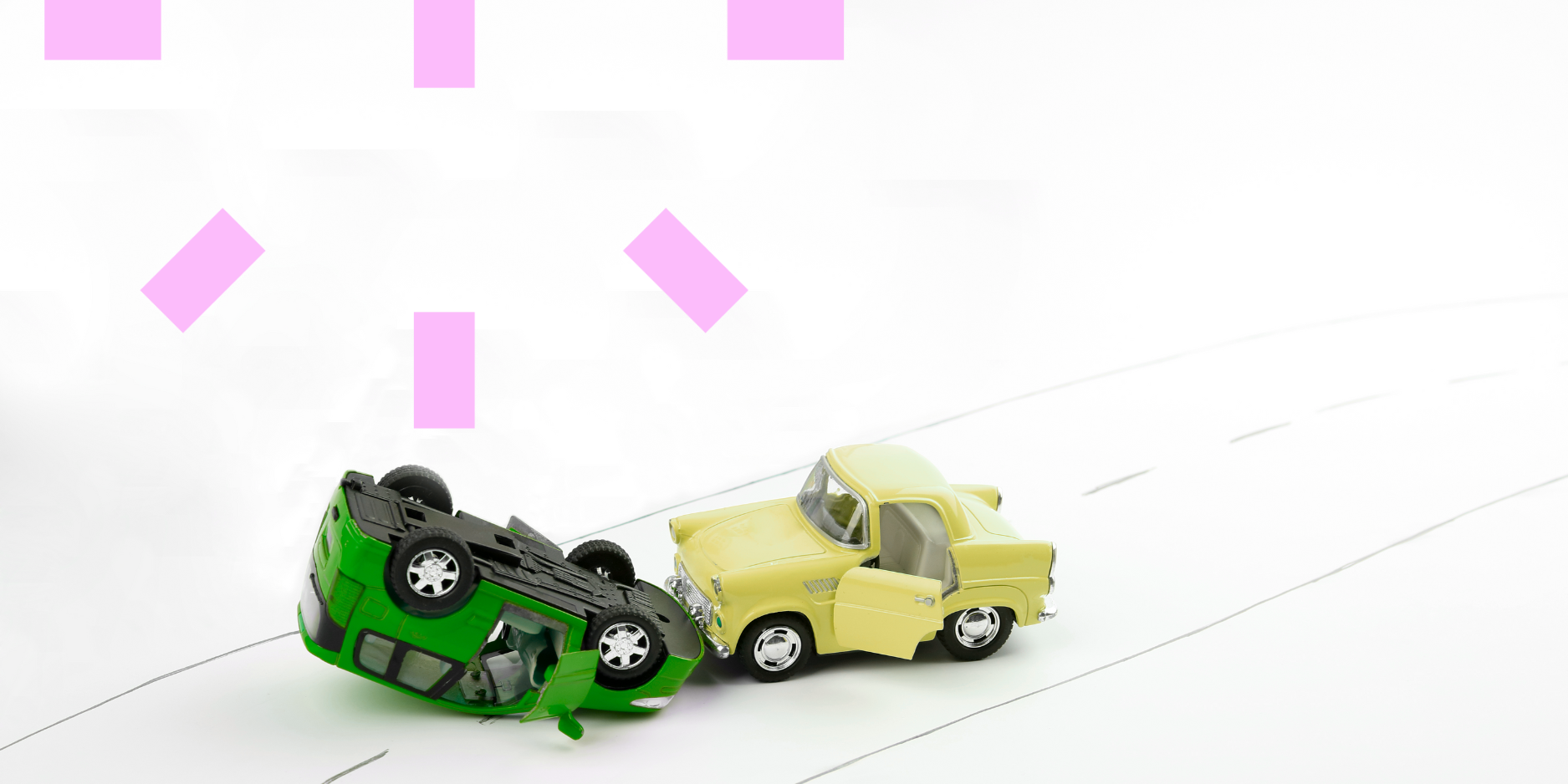 toy cars crashing into each other pink green yellow