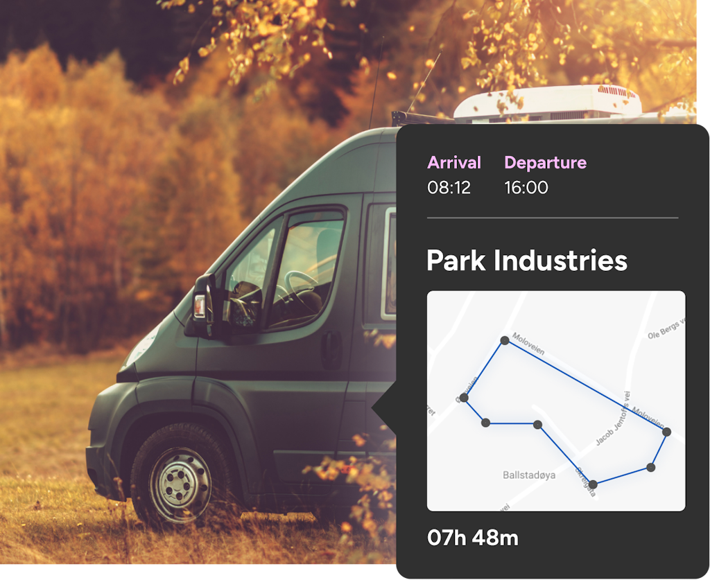 Landscaping van arriving / departing geofence