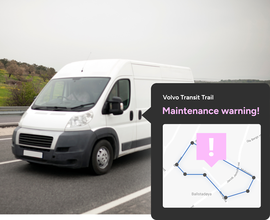 maintenance warning white van driving on road