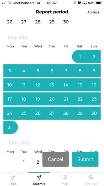 ABAX Driver App Submit mileage Claim Calendar
