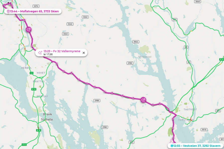Toll road service in maps