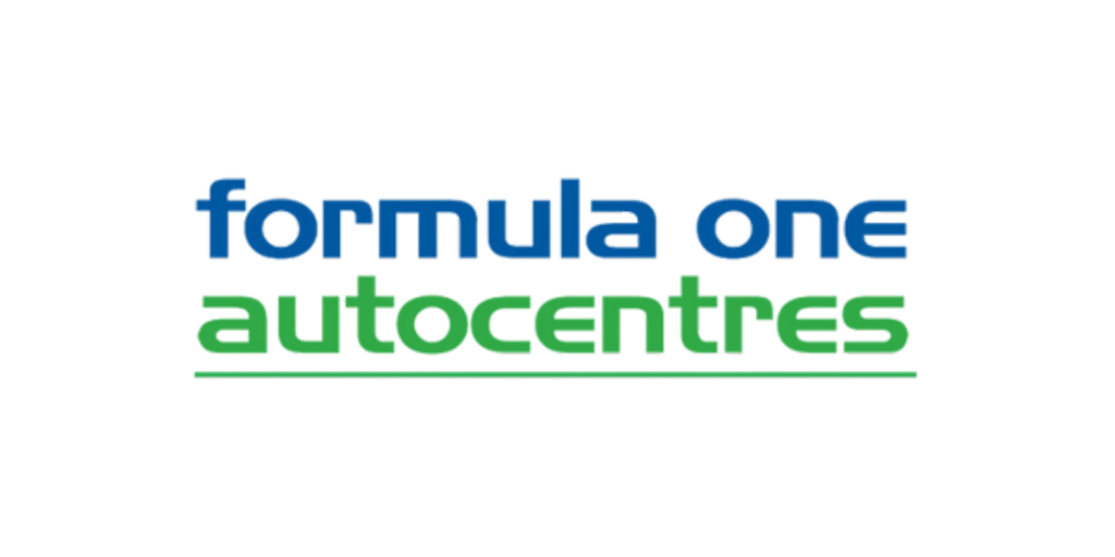 Formula One Autocentres logo in blue and green