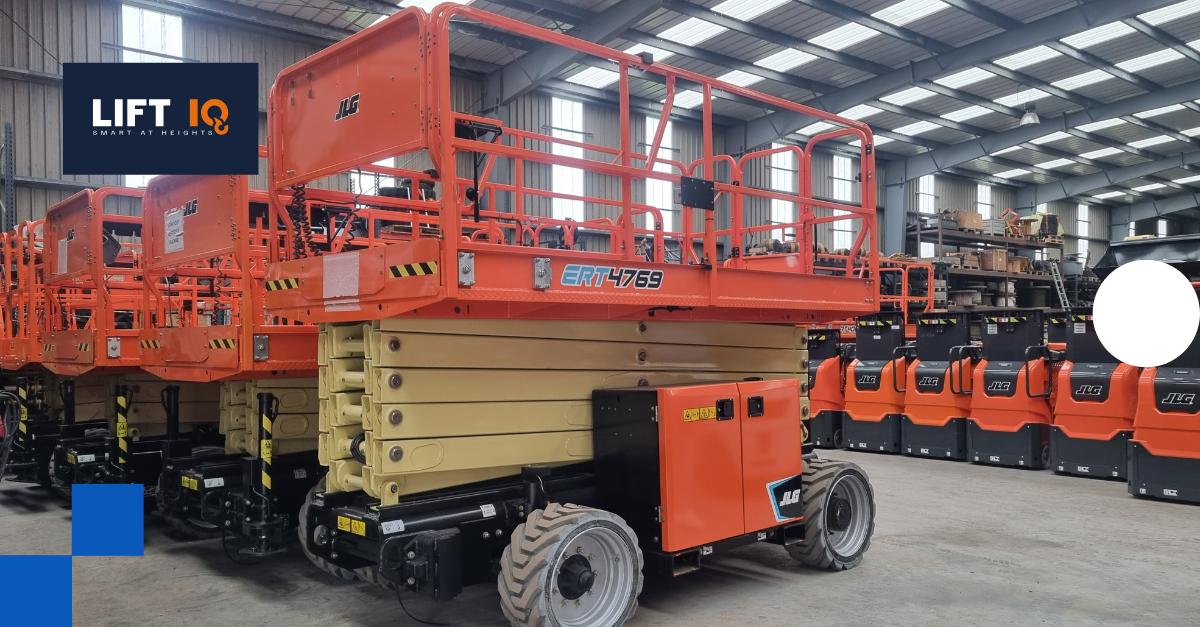 Warehouse with machinery to rent out and Lift IQ logo